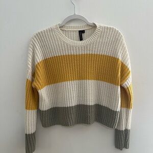 Striped Knit Sweater - Cream, Yellow, and Gray